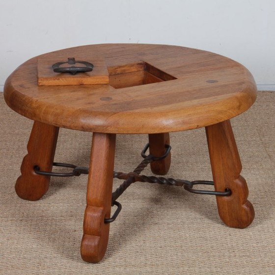Image 1 of Round coffee table in solid oak and wrought iron, 1950