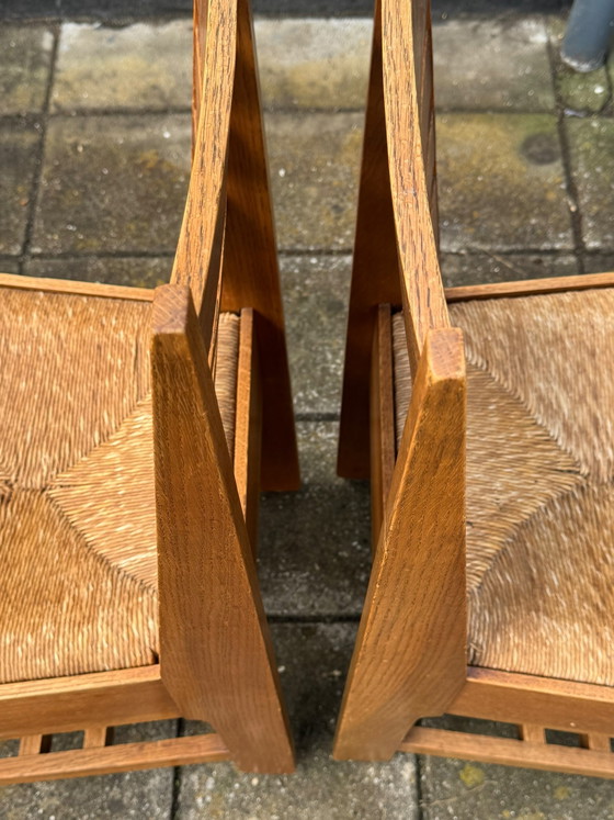 Paar Amsterdamse School Eetkamerstoelen – Wood, Wicker (photo 8 of 10)