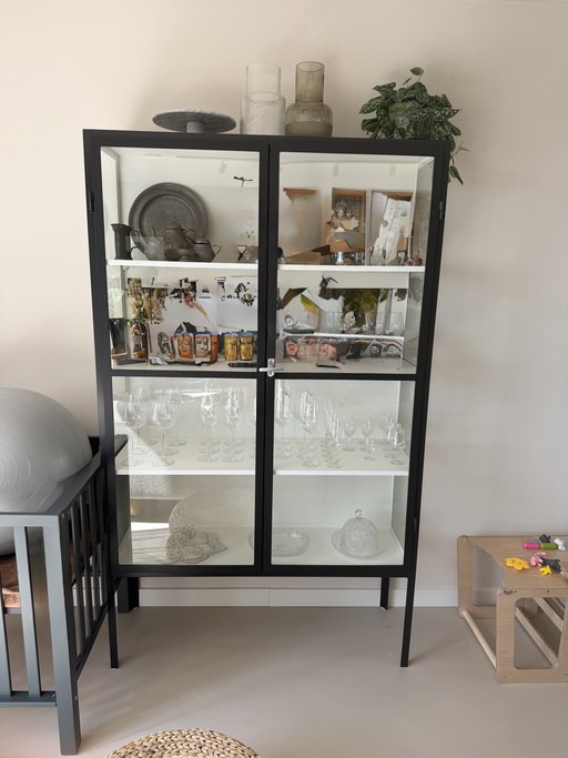 Steel display cabinet Old-basics black/white 120x40x200 cm