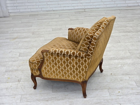 Image 1 of 1950s Danish Relax Chair, Furniture Velour, Carved Ash Wood