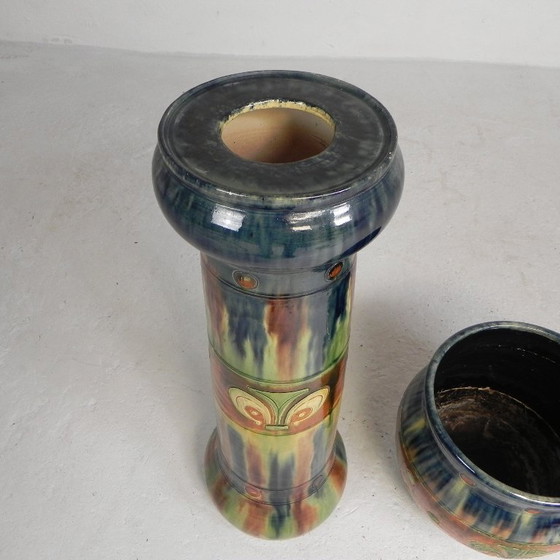 Image 1 of Flemish flowerpot on pedestal, ceramic, 1920s