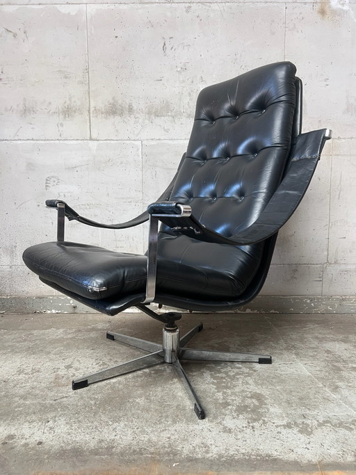 Artifort draaifauteuil zwart leer lounge chair black leather