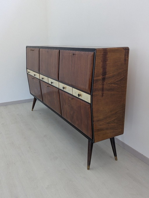 Sideboard - Kristall, Messing, Palisander, Pergament - 1950er Jahre