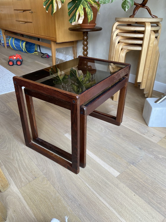 Image 1 of Vintage danish smoked glass beating tables vintage