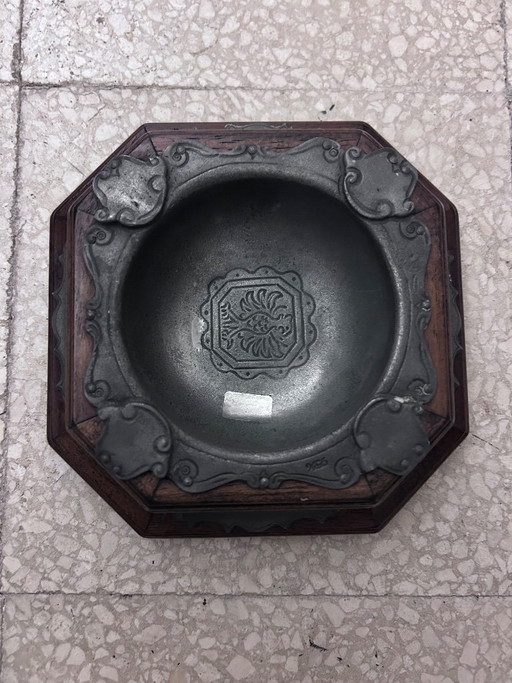 Posacenere in legno e peltro, Italia 1950