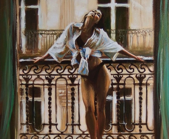 Image 1 of Artwork by Ewa Switala "The Morning Balcony" - Acrylic painting