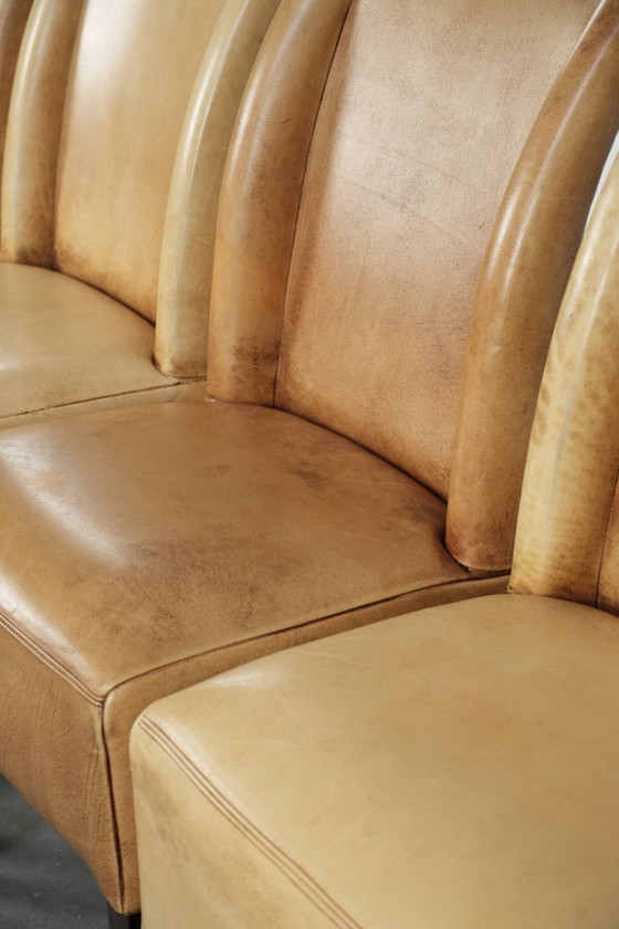 Image 1 of 4 x Luxury Cowhide Leather Dining Chairs With A Beautiful Light Color And A High Back