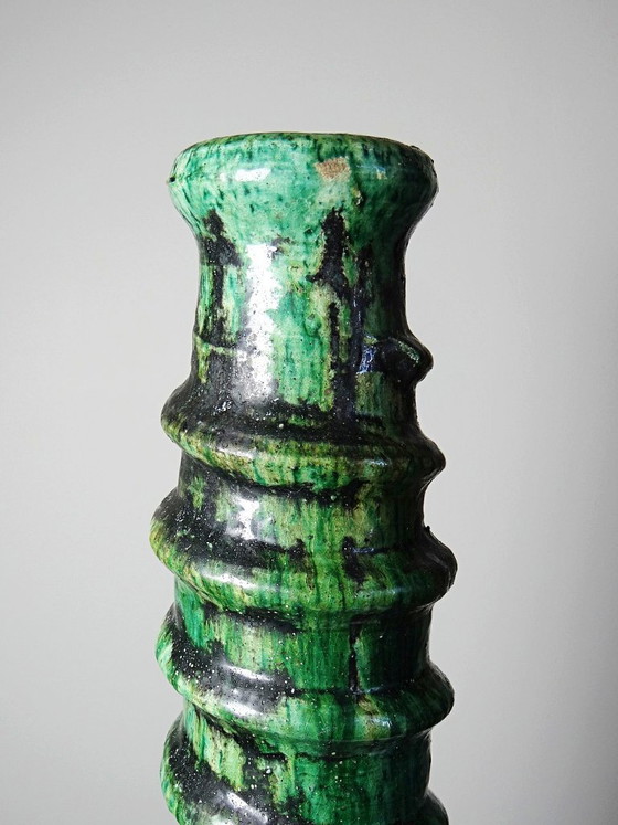 Image 1 of Grand bougeoir Tamegroute en terre cuite émaillée verte, Maroc, années 1960-1970