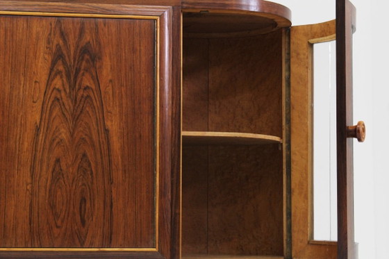 Vintage Art Deco Sideboard 1930s, Wood, Glass, Brown (photo 4 of 11)