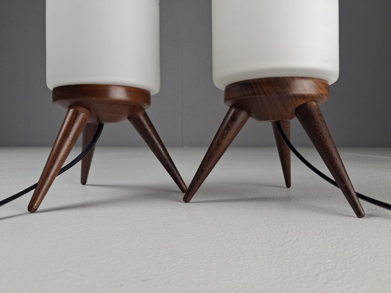 Set di 2 Lampade da tavolo Vintage, Francia Anni '60 – Legno, Vetro (photo 7 of 9)