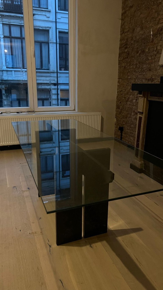 Image 1 of Vintage Modernist/Brutalist Dining Table Natural Stone and Glass Top