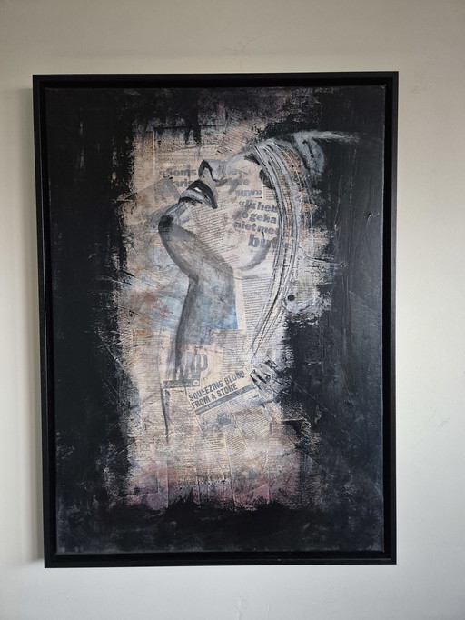 Painting Mixed media of a blindfolded woman
