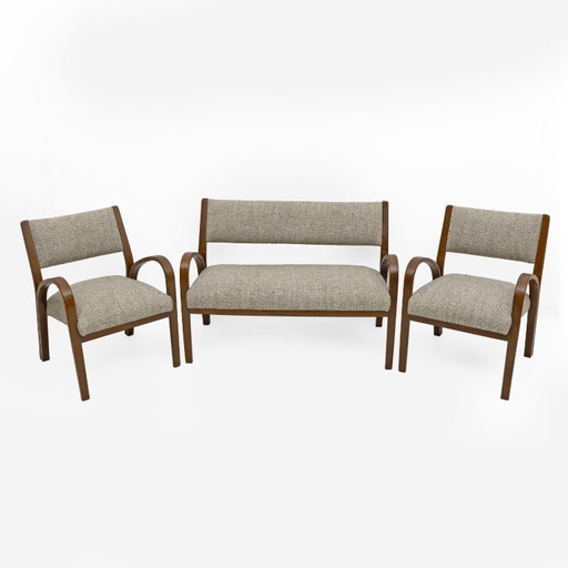 Art Dèco Italien Tissu Deux Fauteuils et Petit Canapé, années 1930
