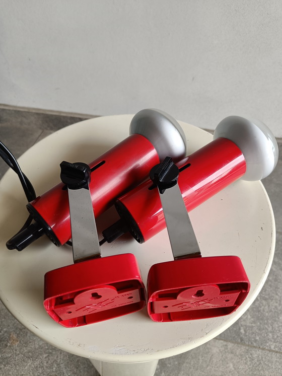 Image 1 of Coppia di faretti regolabili Targetti Sankey rossi da parete/soffitto, Italia, anni '70
