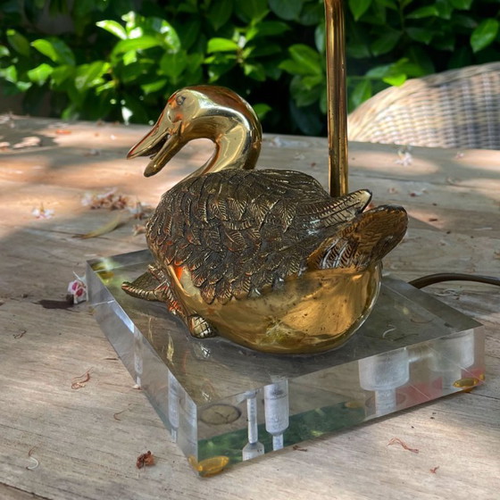 Image 1 of Brass Duck Table Lamp Vintage 70s on Acrylic Base