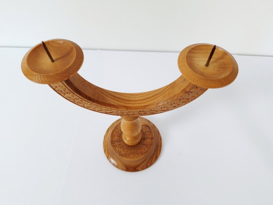 Image 1 of Vintage set of 2 candlestick / wood candlestick / Wooden Candle Stick