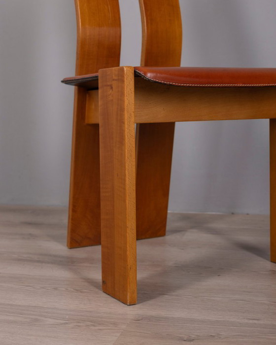 Image 1 of Ensemble de 4 chaises vintage des années 1950 en bois et cuir, design italien