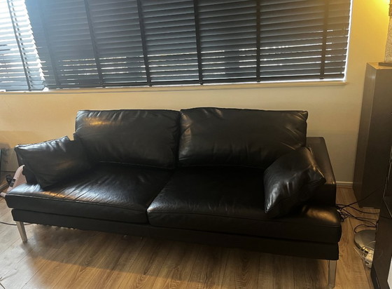 Image 1 of Divano di design FSM Clarus in pelle nera con schienale e poggiapiedi regolabili