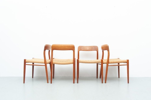 4x dining chairs model 75 made of teak by Niels Otto Møller for J. L. Møller Møbelfabrik (1950s)