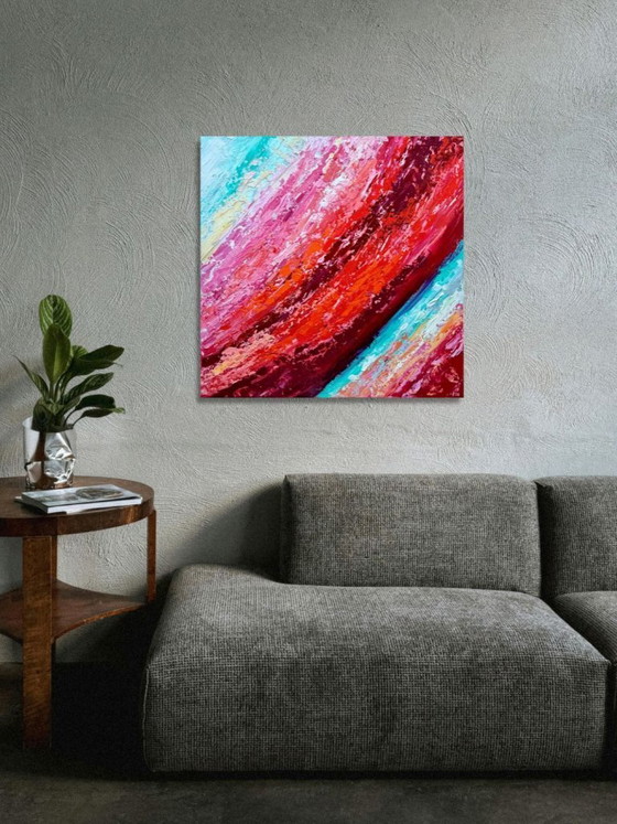 Image 1 of Self Control – colorful expressive abstract painting – statement piece – 60x60 cm