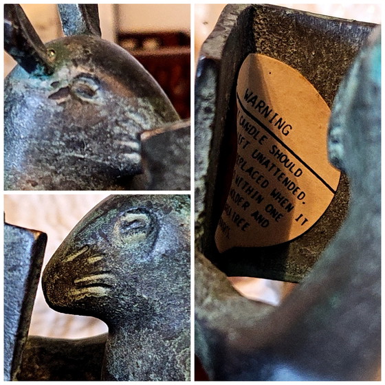 Image 1 of Bougeoir vintage en bronze patiné vert