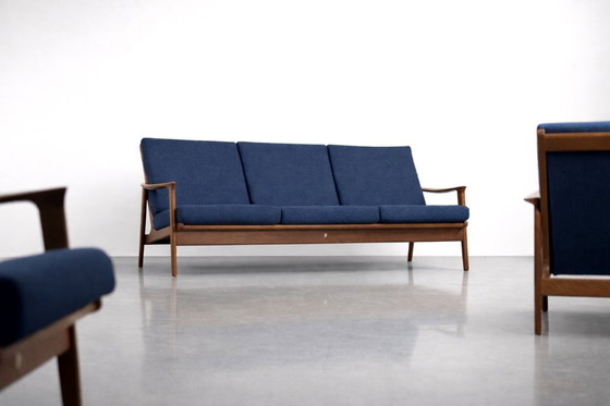 Image 1 of Vintage mid-century Australische moderne teakhouten bank en fauteuils van Parker Furniture, jaren 1950, set van 3