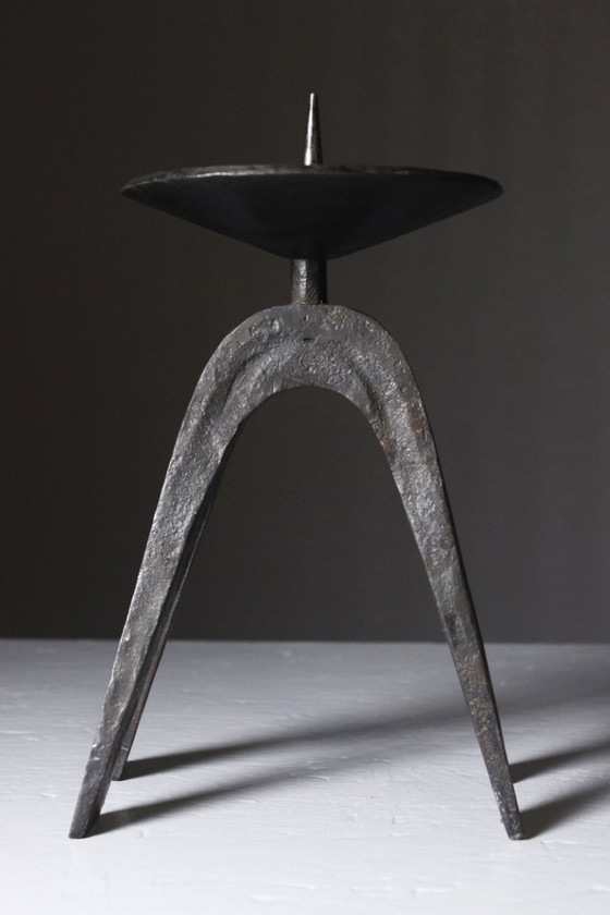 Image 1 of Pair of wrought iron candlestick holders, brutalist modernist design, 1950s