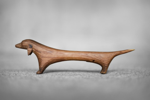 Vintage Mid-Century Danish Modern Wood Sculpture Dachshund Figurine, 1960s
