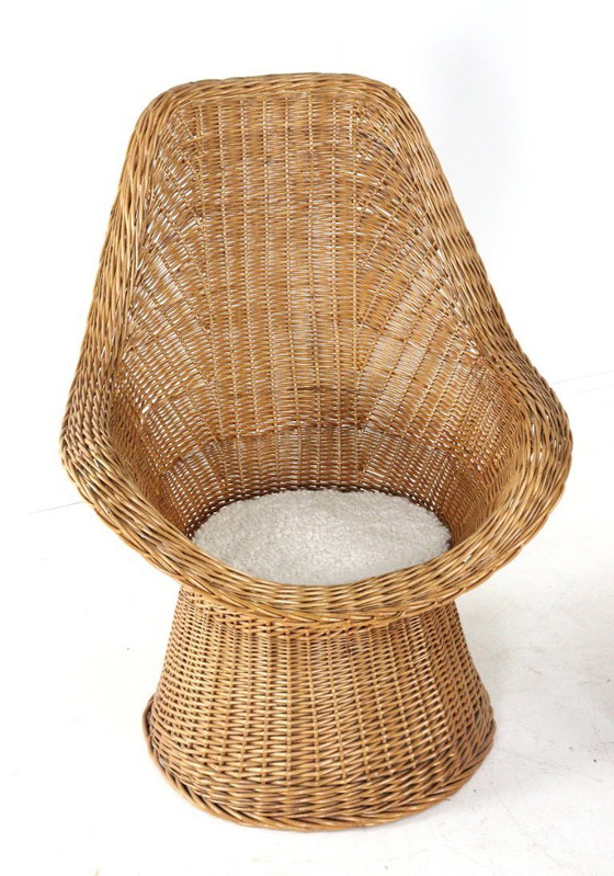Image 1 of Set van 2 vintage rattan rotan stoelen fauteuils met kussentje