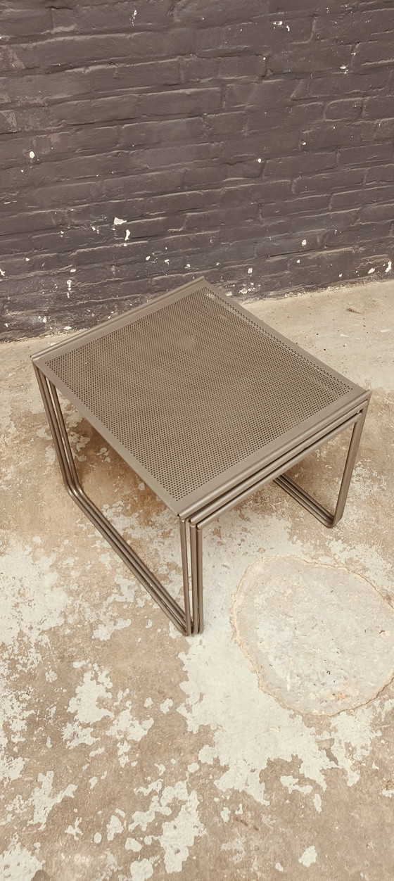 Image 1 of Vintage Perforated metal Post modern Nesting Tables mimi set '80
in style van mategot artemeta