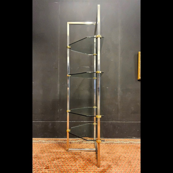 Image 1 of Vintage 80s Design Glass/Steel Display Cabinet by Peter Ghyczy (Dutch Design) Glass Wall Shelves