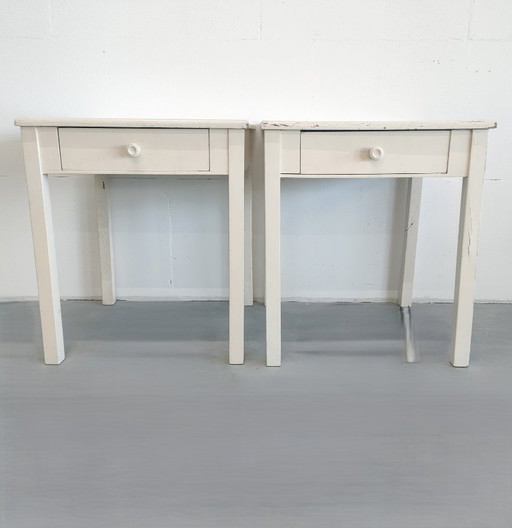 Set of 2 vintage Brocante side tables, plant table, coffee table, hallway cabinet with drawer