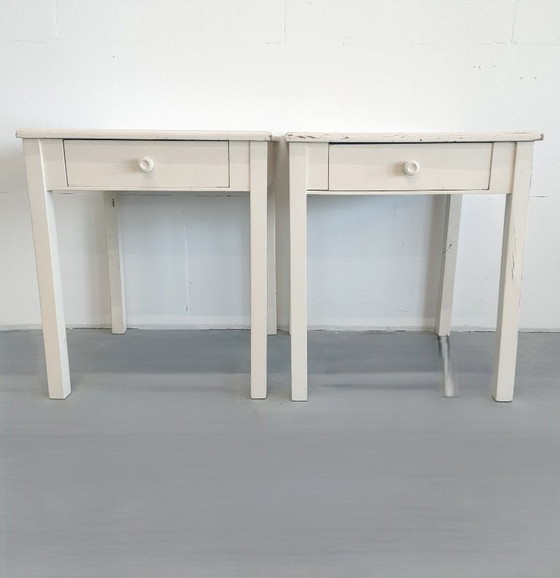 Image 1 of Set of 2 vintage Brocante side tables, plant table, coffee table, hallway cabinet with drawer