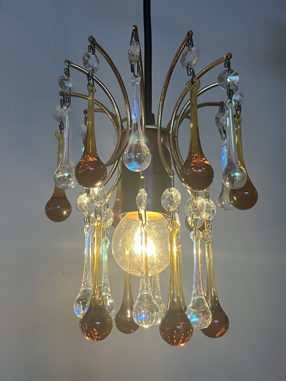 Image 1 of Pendentif Chandelier Vintage Teardrop Pearls Smoked Smoked Glass