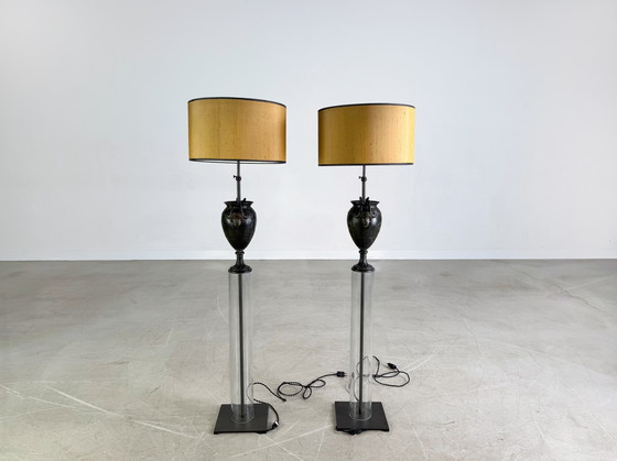 Image 1 of Lot de 2 lampadaires en verre antique optique Lampe de sol