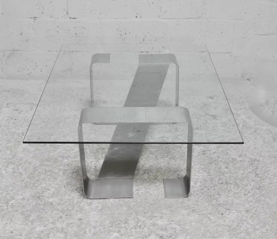 Image 1 of Kinetic" Low Table with Steel Legs and Glass Slab
