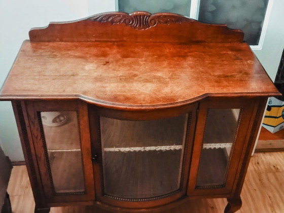 Image 1 of Autentica vecchia credenza da tè olandese, vetrina con anta curva e vetro inciso