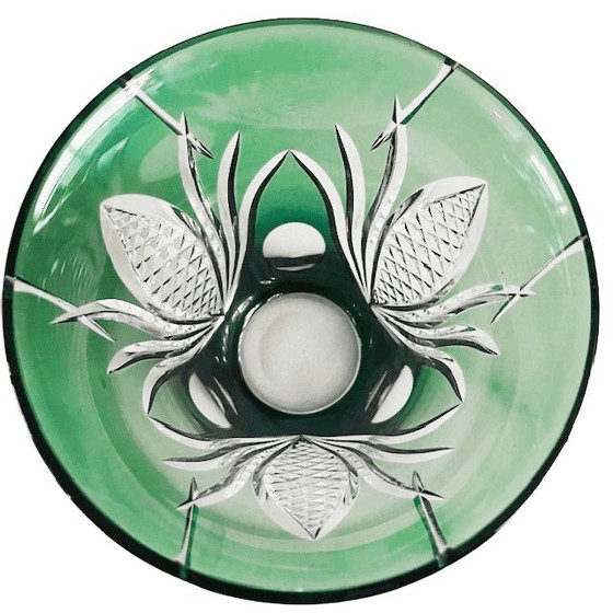 Image 1 of Vaso in cristallo Val Saint Lambert di René Delvenne, cristallo verde, trasparente, anni '60