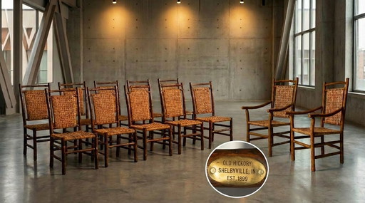 Set van 10 stoelen en 2 fauteuils, Old Hickory, 1960