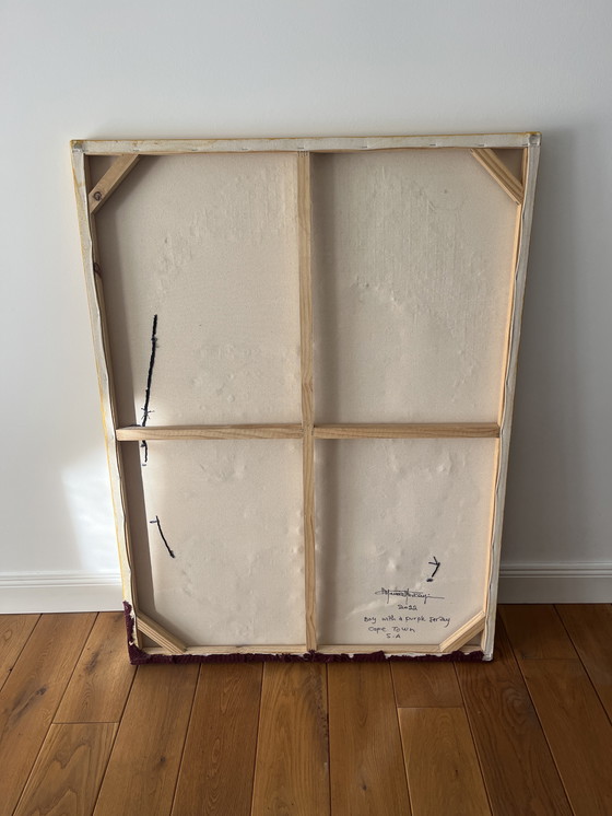 Image 1 of Maurice Mbikayi - “Jongen met een paarse trui”, gemengde technieken op canvas