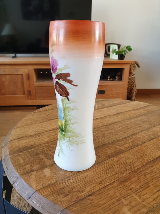 Vase ancien en opaline de Bristol – Peint à la main – Vers 1900 (23 cm) – Glass (photo 7 of 15)