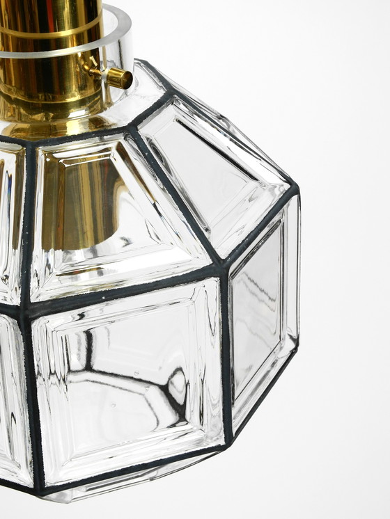 Image 1 of Bellissima e rara lampada a sospensione originale degli anni '60 in vetro ottagonale di Limburg