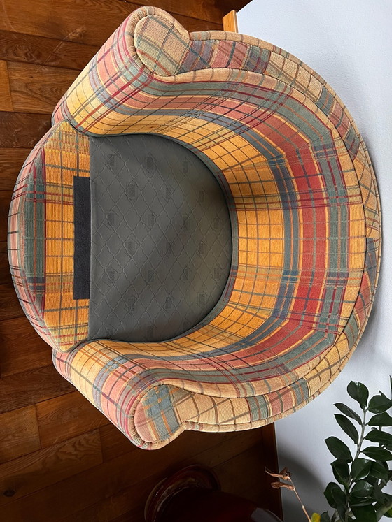 Set of 2 classic Roche Bobois Armchairs with plaid wool motif, Textile, Green (photo 12 of 12)