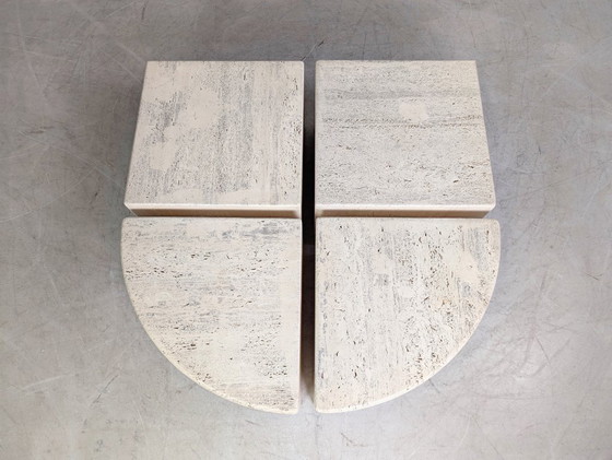 Image 1 of 4er Set italienische Midcentury Couchtische Travertin 1970 Vintage