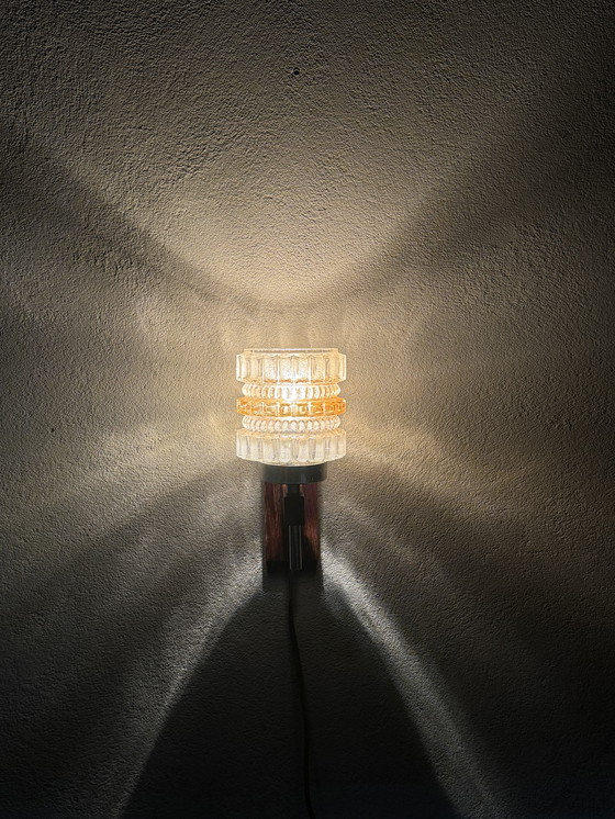 Image 1 of Vintage wall lamp with glass and wood