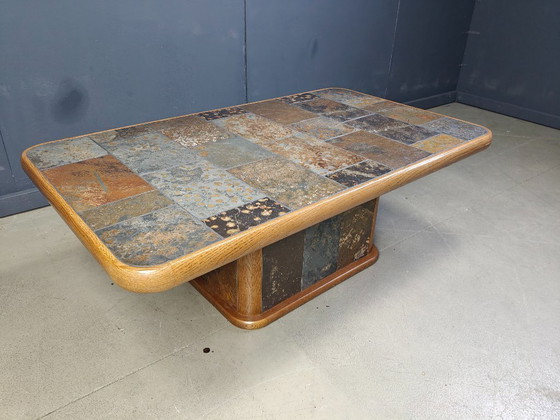 Image 1 of Oak and stone brutalist coffee table, 1970s
