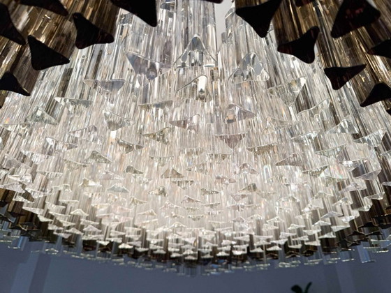 Image 1 of Weelderige kroonluchter van Paolo Venini voor Vivarini, Muranoglas/Prismaglas, Italië, jaren 70, op maat gemaakt