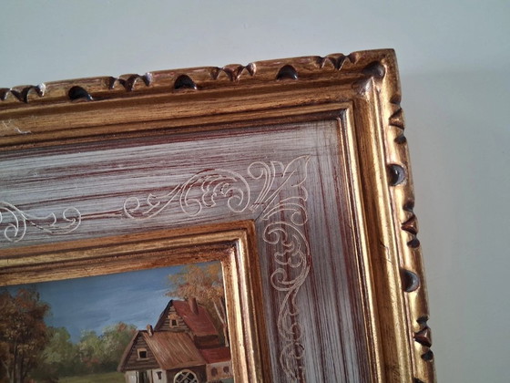 Image 1 of ORIGINAL Ölgemälde auf Karton inkl. Rahmen | Bauernhaus/Landschaft | Signiert