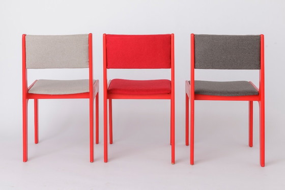 Image 1 of Vintage Casala eetkamerstoelen set van 5, jaren 50, Duitse beukenhouten stoelen, gerestaureerde rode lak, mid-century modern