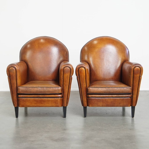 2 x Vintage schapenleren Art Deco stijl design fauteuil